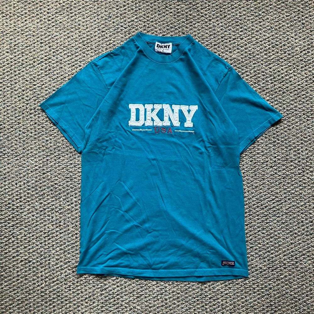 Vintage 90s dkyn USA Graphic T-Shirt Blue Made In USA Size XL